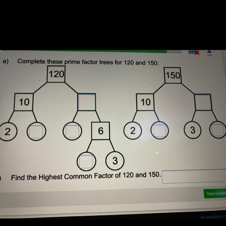 Complete these Primes Factor trees for 120 and 150-example-1