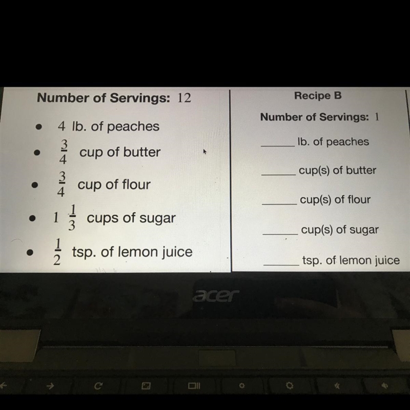 PLEASE HELP!! determine how much ingredients he needs for one serving!!!-example-1