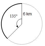 PLEASE HELP ASAP Find the length of the arc. Answer Options: A. 9π/2 km B. 9π/3 km-example-1