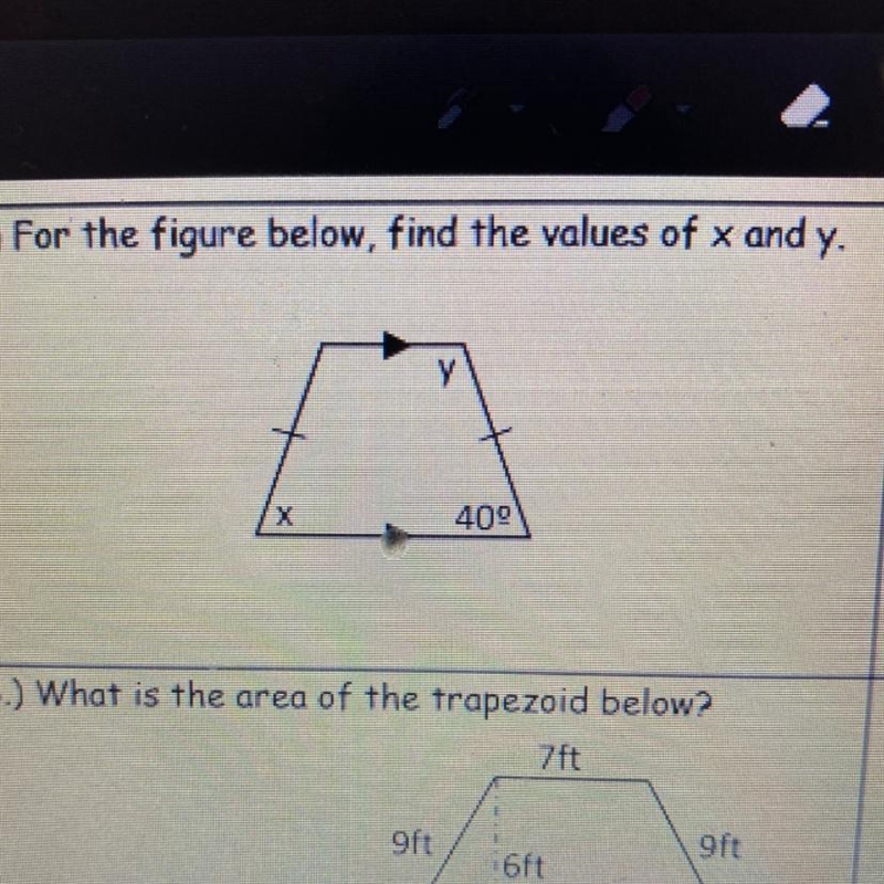 For the figure below, find the values of x and y.-example-1