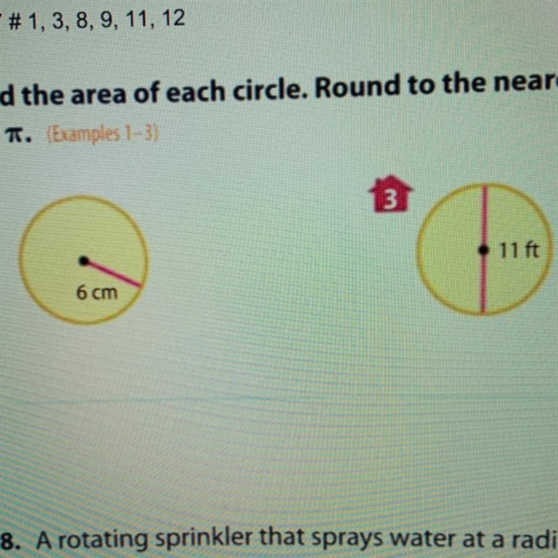 Find the area of each circle. Round to the nearest tenth. Use 3.14 or 22/7 for Pi-example-1