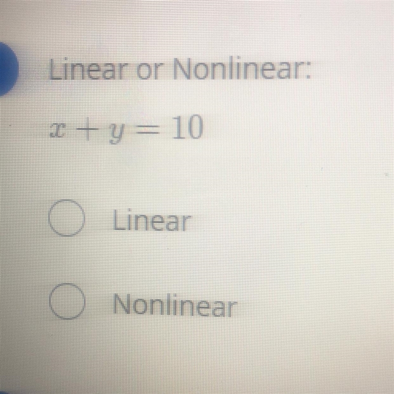 Is x+y=10 linear or non-example-1