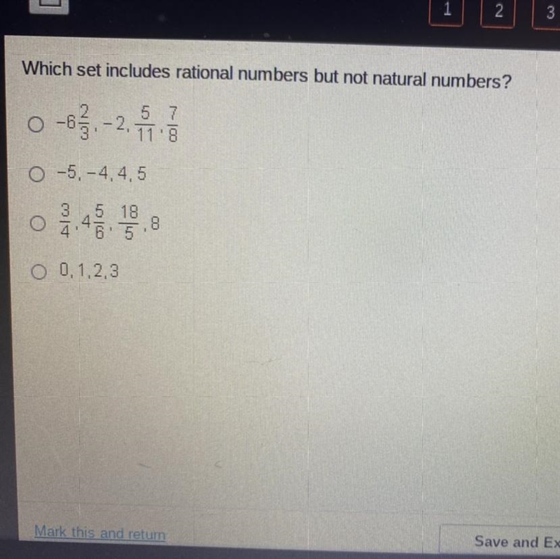 Which set includes rational numbers but not natural numbers-example-1