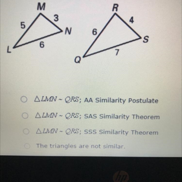 8. Determine whether the triangles are similar. If so, write a similarity statement-example-1