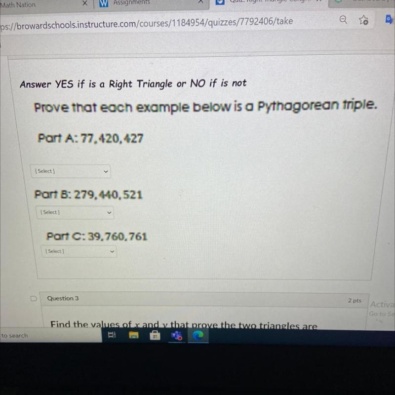 Answer YES if is a Right Triangle or NO if is not Prove that each example below is-example-1