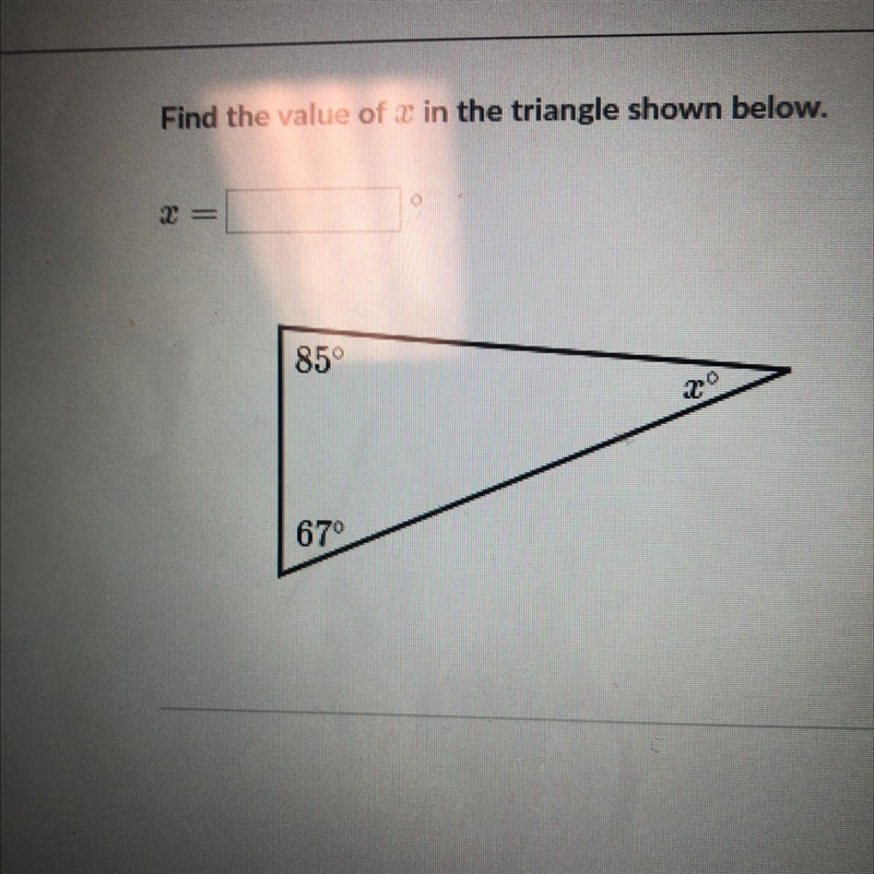 Find the value of x in the triangle shown below X=_____-example-1