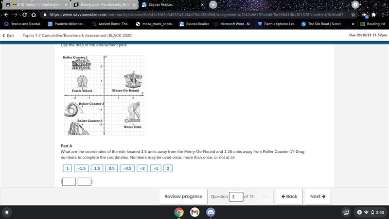 What are the coordinates of the ride located 3.5 units away from the Merry-Go-Round-example-1