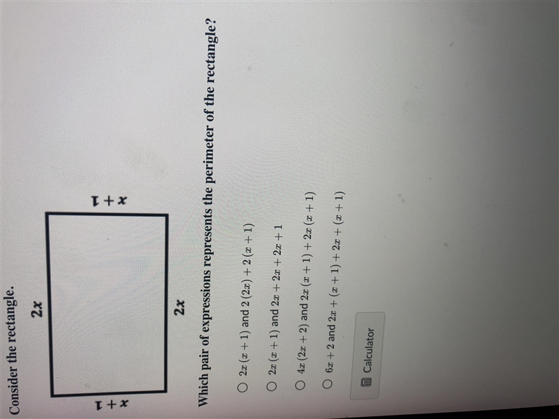 Consider the rectangle. Which pair of expressions represents the perimeter of the-example-1