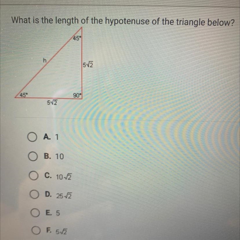 What is the length of the hypotenuse of the triangle below?-example-1