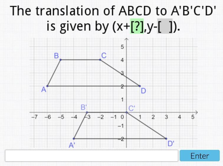 The translation of ABCD to A'B'C'D' is given by (x+,y-)-example-1