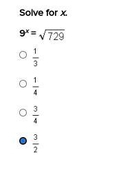 What are the steps i need to do (along with the answer) to 9^x = sqrt of 729?-example-1