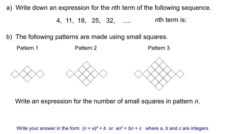 Write down the nth term of the following sequence the following pattern are made using-example-1