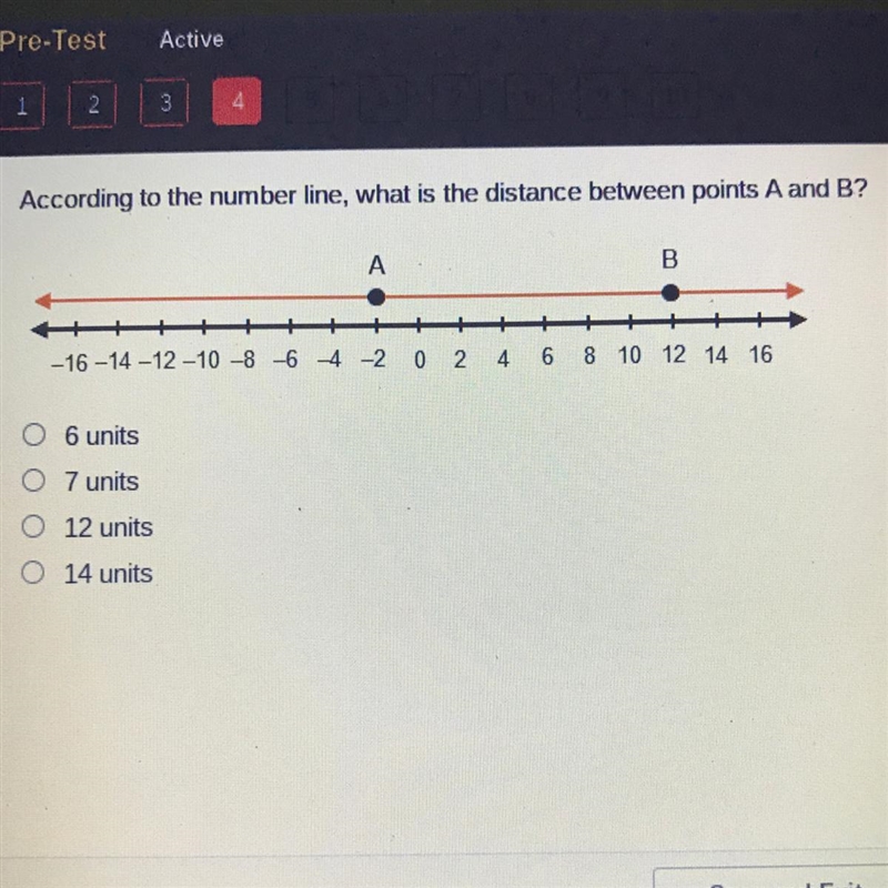 According to the number line, what is the distance between points A and B? 0 6 units-example-1