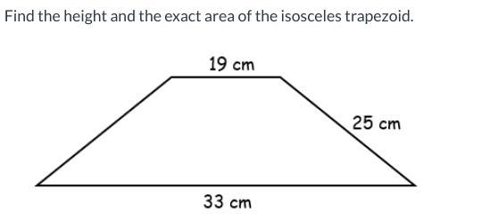 Find the height and the exact area of the isosceles trapezoid.-example-1