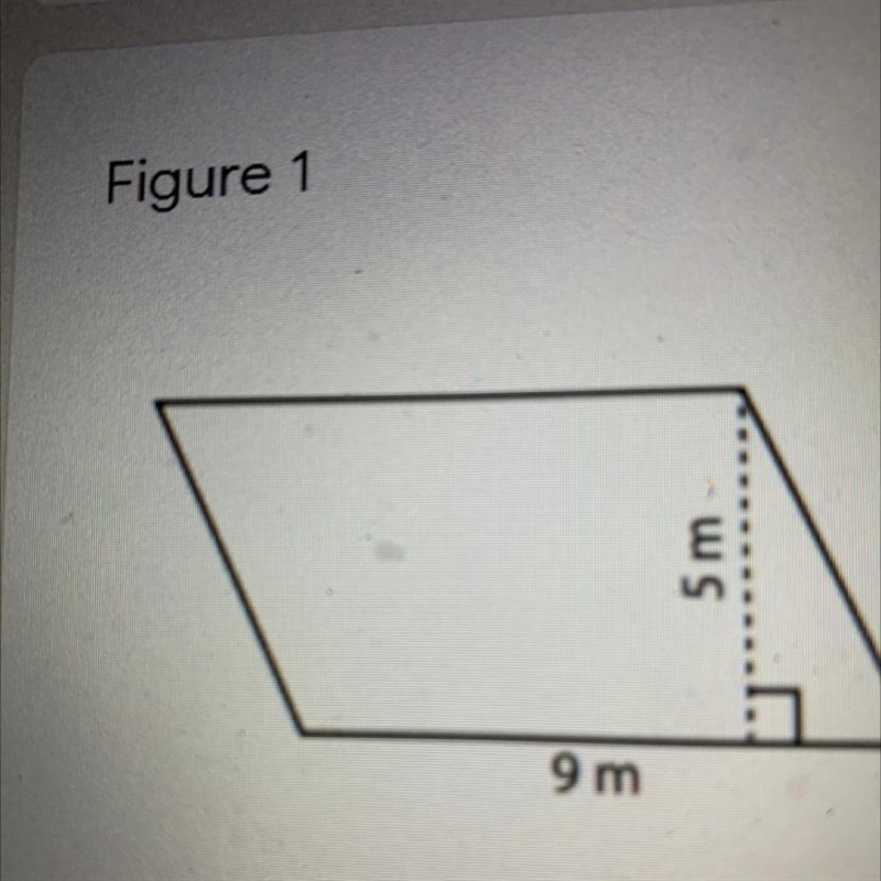 Look at the parallelogram pictured in Figure 1. What is the area of the parallelogram-example-1