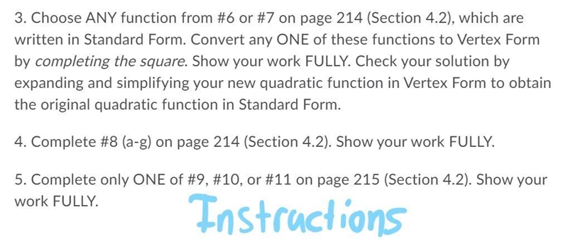 I need help with these questions for Working with Standard and Vertex Forms of the-example-1