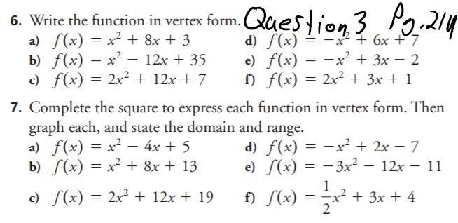 I need help with these questions for Working with Standard and Vertex Forms of the-example-2