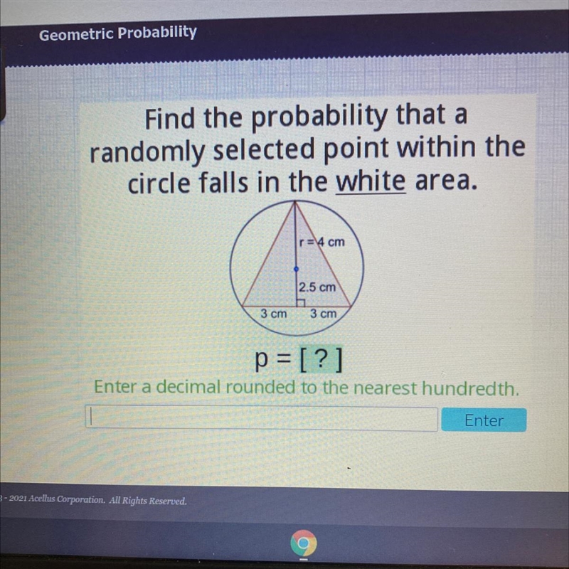 Find the probability that a randomly selected point within the circle falls in the-example-1