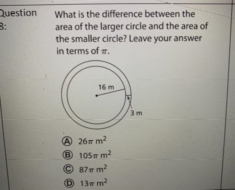 what’s the difference between the area of the larger circle and the area of the smaller-example-1