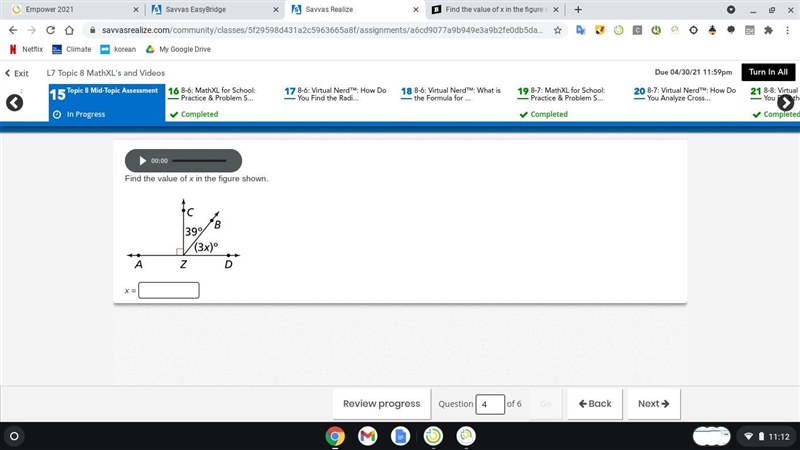 Find the value of x in the figure shown.-example-1