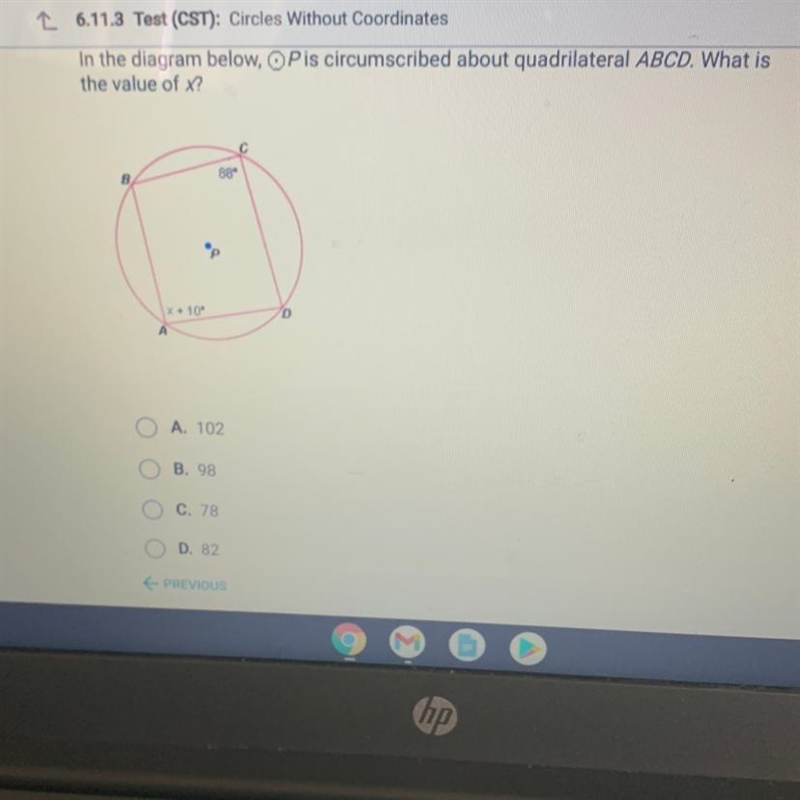 In the diagram below, OPis circumscribed about quadrilateral ABCD. What is the value-example-1