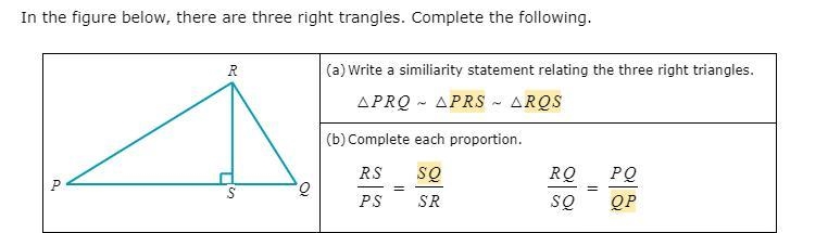 In the figure below, there are three right trangles. Complete the following.-example-1