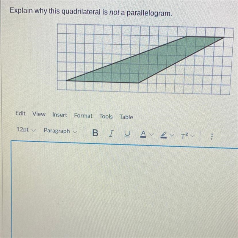 Explain why this quadrilateral is not a parallelogram.-example-1