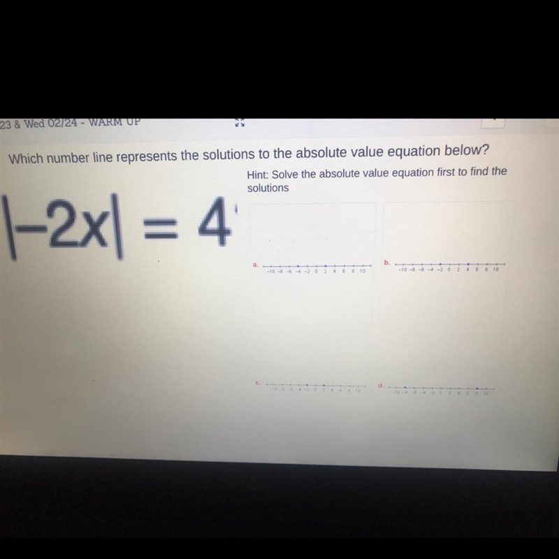 PLEASE HELP!! which number like represents the solution to the absolute value equation-example-1