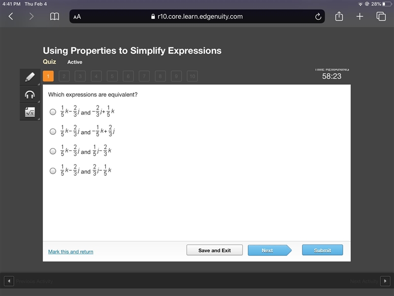 Which expressions are equivalent? I like your cut G!-example-1