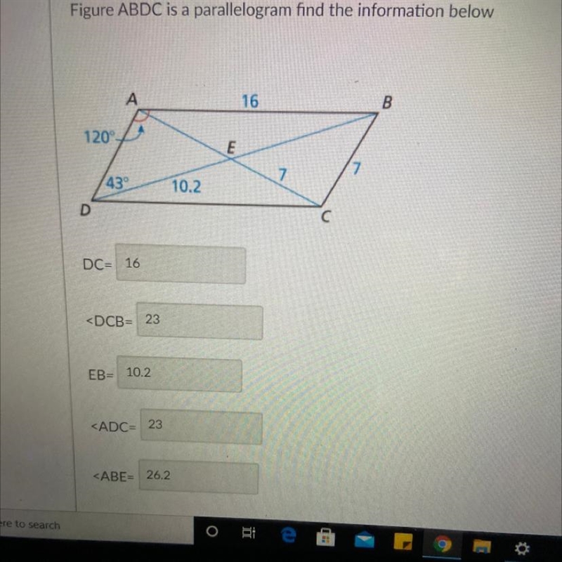 Figure ABDC is a parallelogram find the information below Please help thank you-example-1