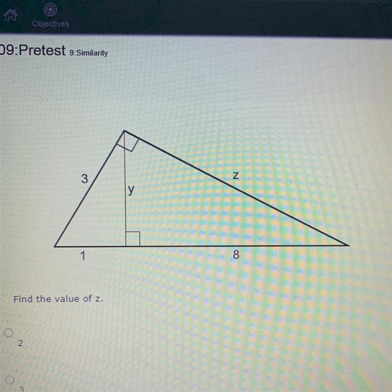 Find the value of z. a.2 b.3 c.6sqr2 d.2sqr2-example-1