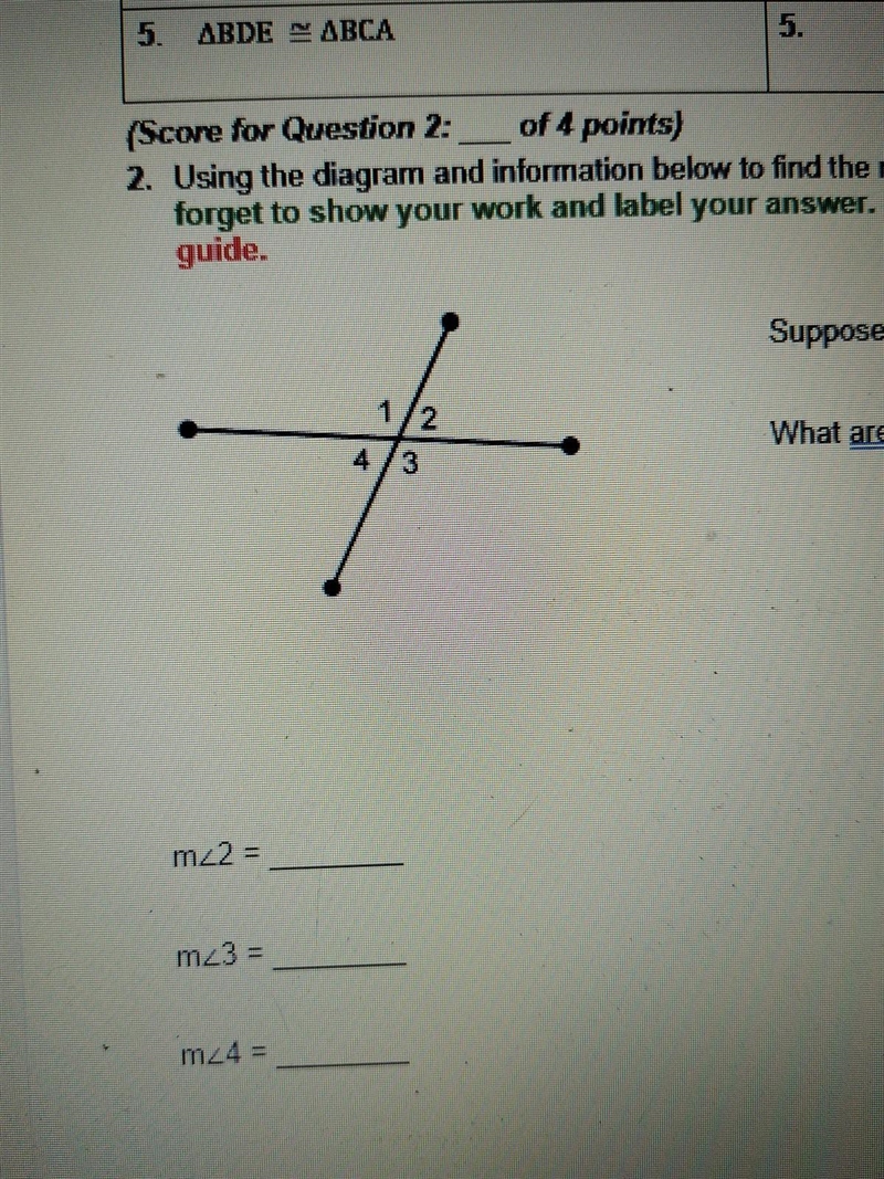 Using the diagram and information below to find the measure of the missing angles-example-1