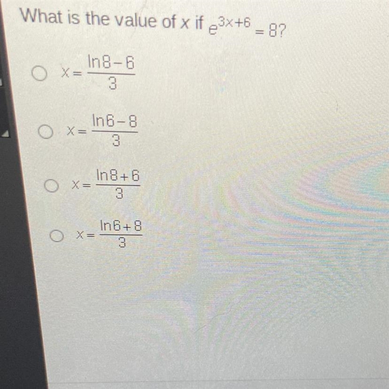 What’s the value of c if e^3x+6=8-example-1