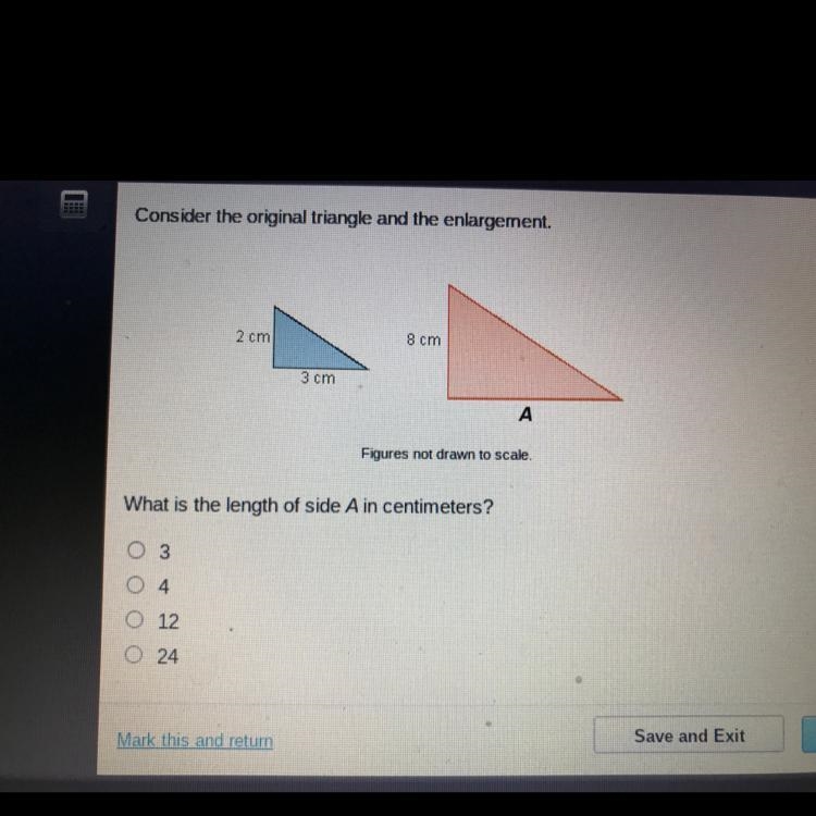 Consider the original triangle and the enlargement, 2 cm 8 cm 3 cm-example-1