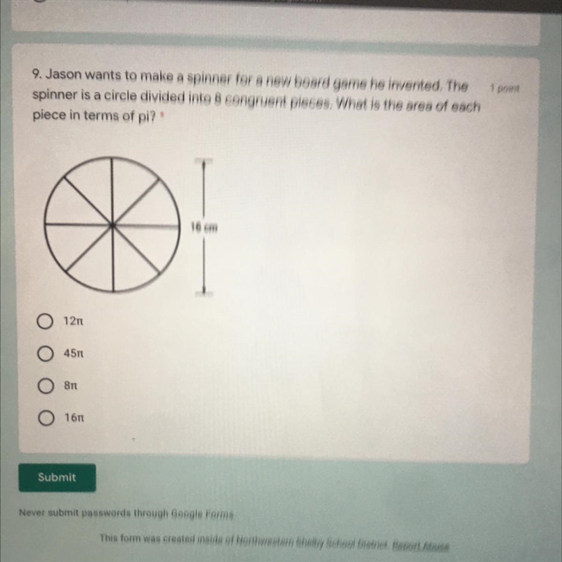 1. the area of a circle is 132.7 square inches. find the radius. round to the nearest-example-1