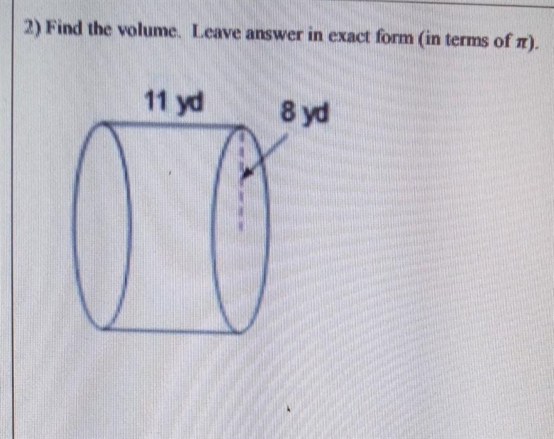 Find the volume. Leave answer in exact form (in terms of π) ​-example-1