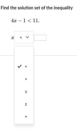 Find the solution set to the inequality. 4x - 1 < 11-example-1
