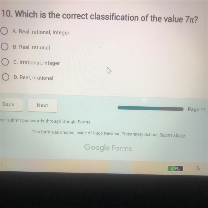 10. Which is the correct classification of the value 7 pi?-example-1