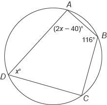 ​Quadrilateral ABCD​ is inscribed in this circle. What is the measure of angle A?-example-1