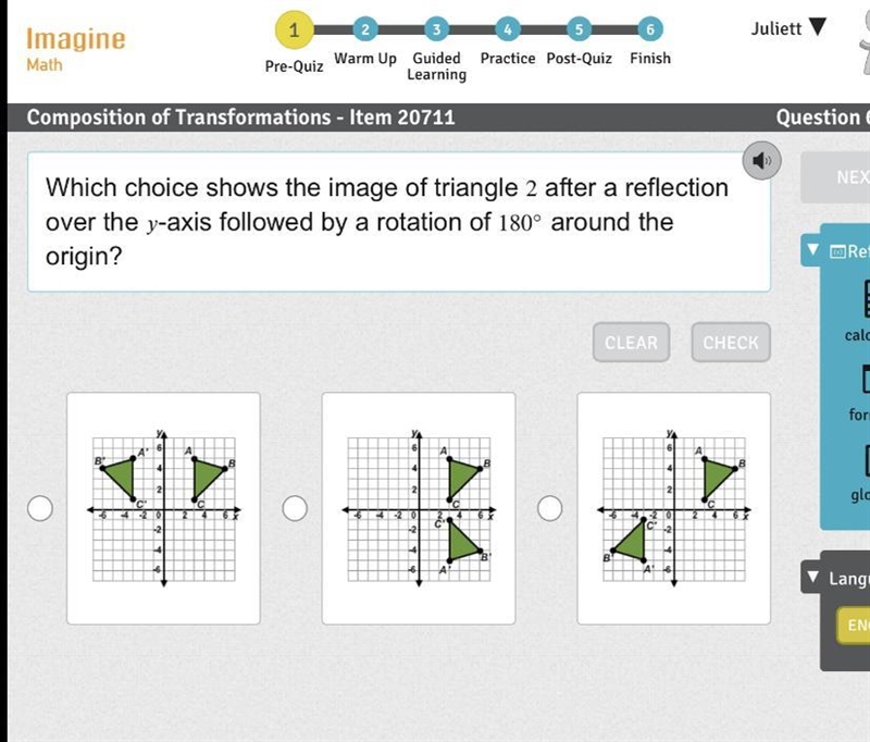 I need help asap Which choice shows the image of triangle 2 after a reflection over-example-1