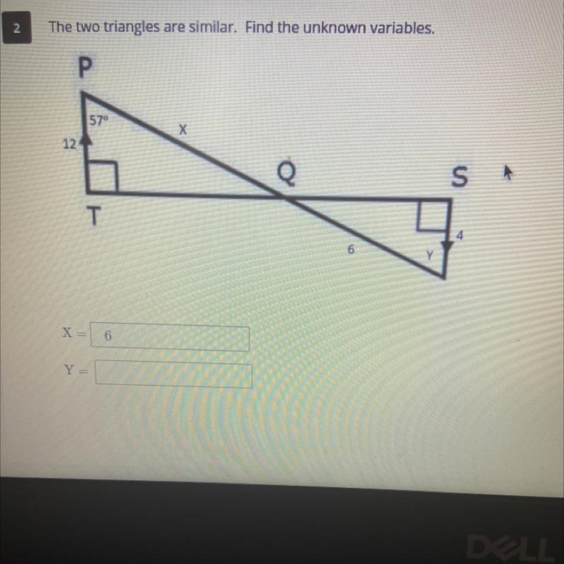 The two triangles are similar. Find the unknown variables.-example-1