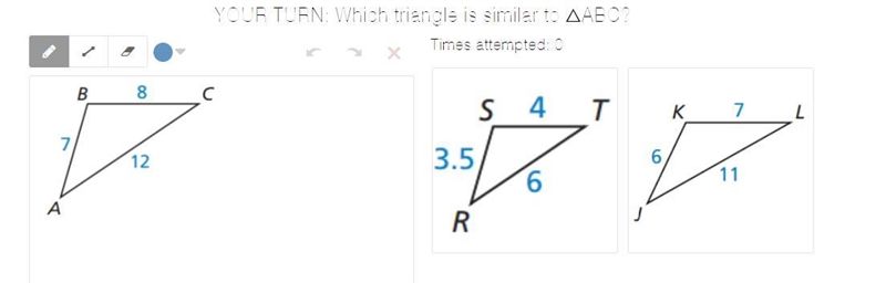 Which triangle is similar to △ABC?-example-1