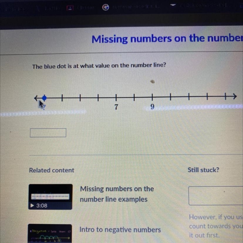 Missing numbers on the number line The blue dot is at what value on the number line-example-1