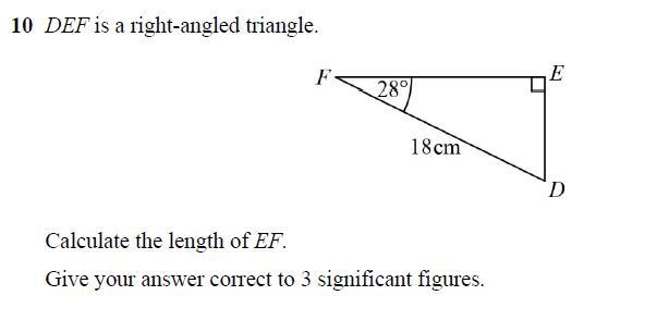 DEF is a right angled triangle calculate the length of EF correct to 3 sigificant-example-1