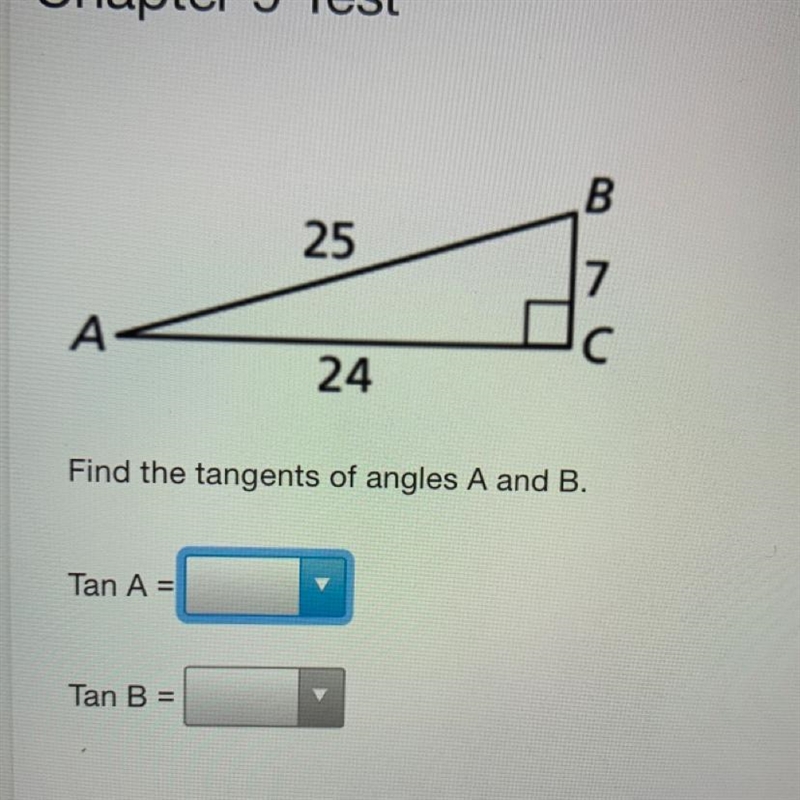 Find the tangents of angles A and B please-example-1