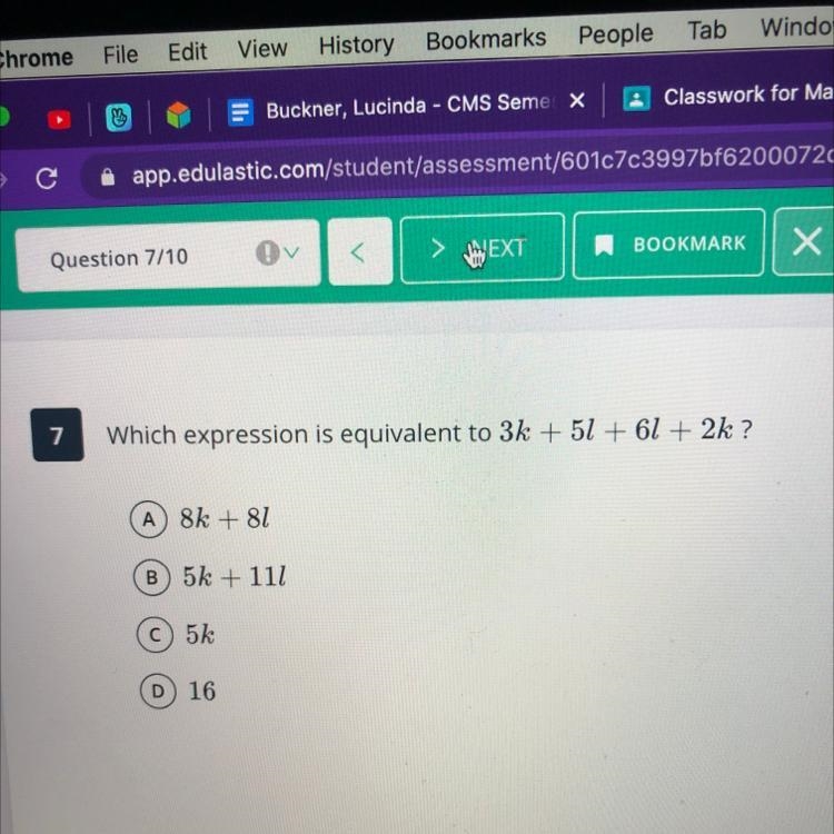 Which expression is equivalent to 3k +51 +61 + 2k ?-example-1