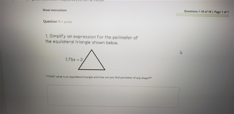 Simplify an expression for the perimater of the equilateral triangle shown blown-example-1