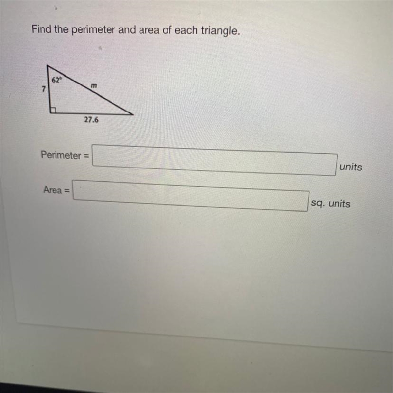 Find the perimeter and area of each triangle.-example-1