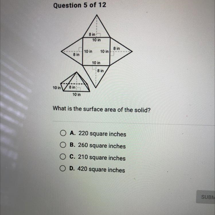 8 in 10 in 8 in 10 in 10 in 8 in 10 in 8 in 10 in 8 in 10 in What is the surface area-example-1