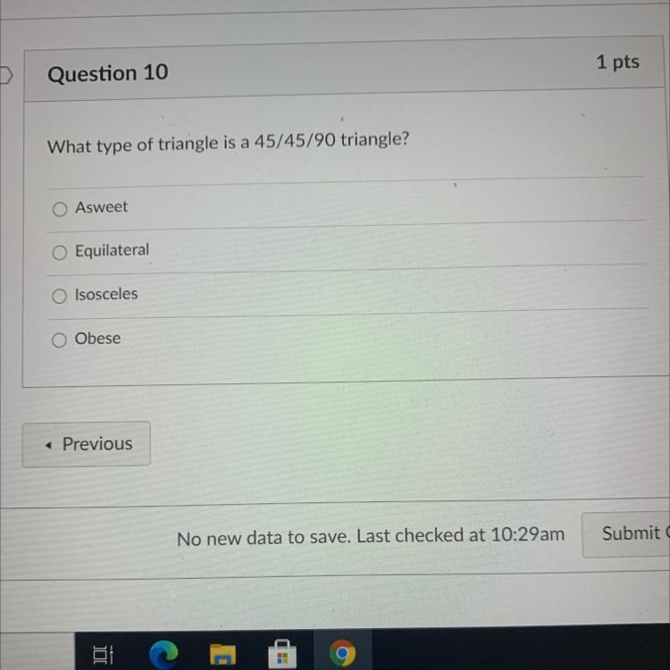 What type of triangle is a 45/45/90 triangle?-example-1